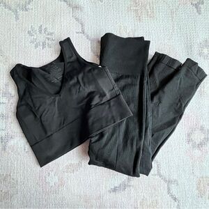 SPANX Athletic Workout SET Black Tank Top and High Waisted Leggings